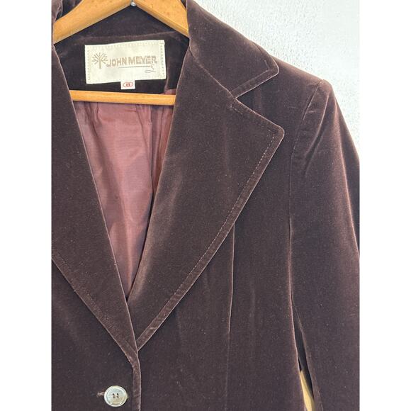 Vintage John Meyer Velvet Two Button Lined Blazer 8 Dark Brown Classic Preppy - Picture 5 of 14